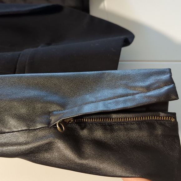 Loft 8P Blazer Black with Faux Leather Sleeves - Picture 2 of 2